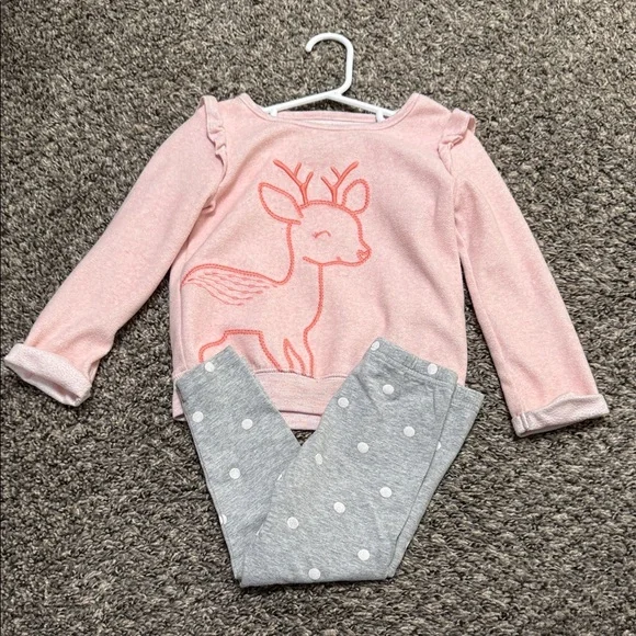 Pink Deer Sweater and Gray Polka Dot Leggings Set 24 month - Picture 1 of 2